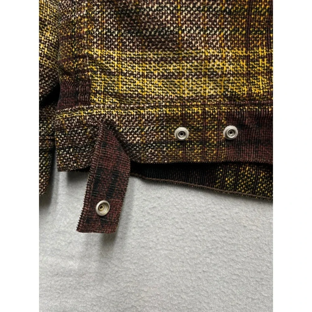 Levi's Sherpa Lined Plaid Trucker Jacket Men Large Brown Yellow Western Workwear
